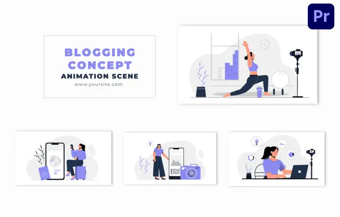 Blogging Concept Vector 2D Character Animation Scene